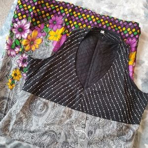 Indian Black Kurta with Floral Polka dot pattern